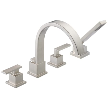 Delta 4-hole 8-16" installation Hole Deck-Mount with Diverter Tub Filler Faucet, Stainless T4753-SS